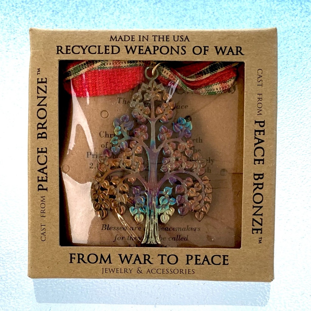 Bronze Bodhi Tree of Enlightenment Ornament with Red Ribbon